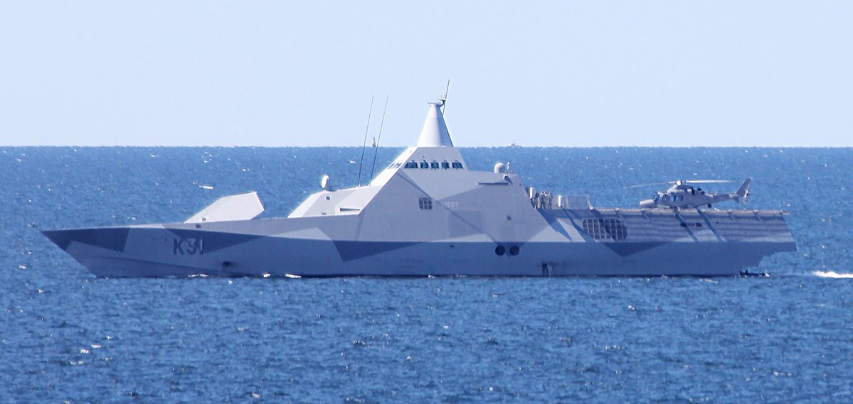 Visby-class corvette HMS Visby (K31) photographed from M/S Visby on the way to Visby, June 9th. BALTOPS