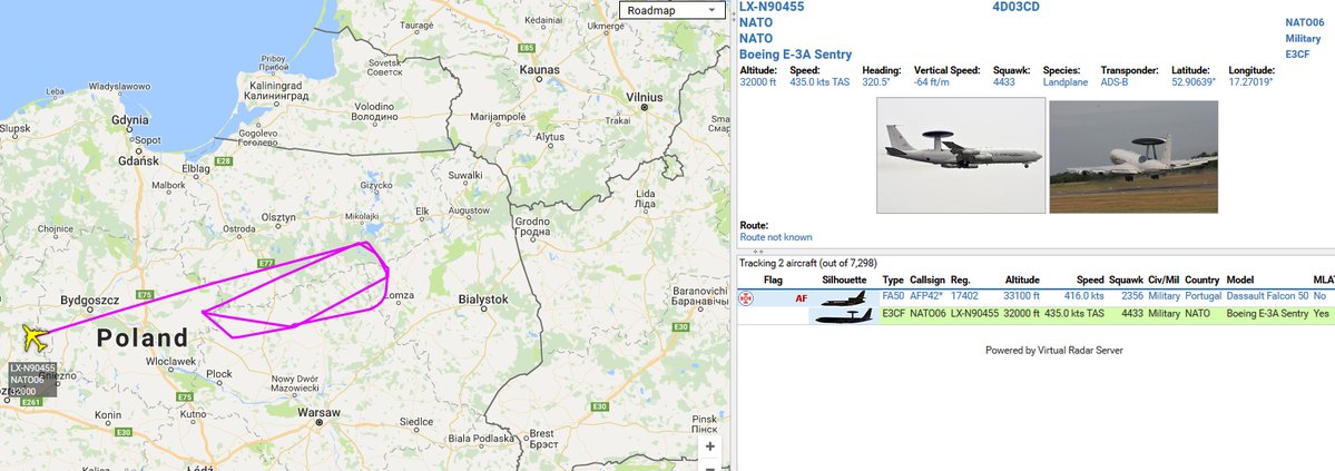 NATO E3CF Sentry monitoring Kaliningrad and western Belarusan airspace.  
