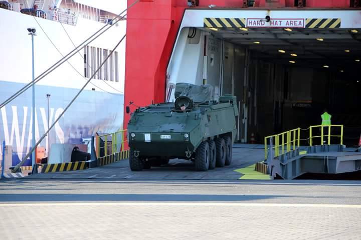 About 350 soldiers and 100 military vehicles has arrived from Belgium to Lithuania, Klaipeda city today