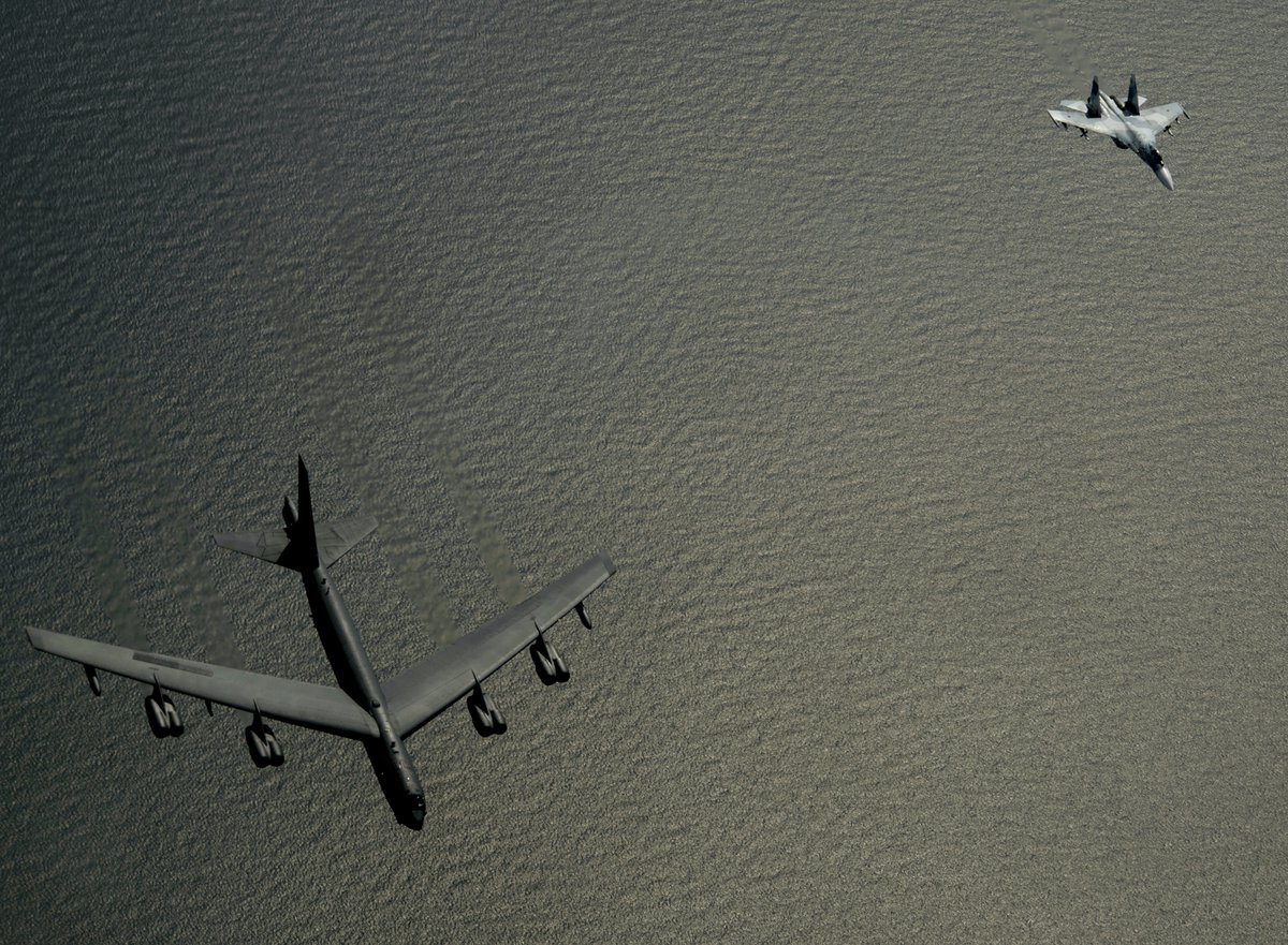 Russian Su-27 Flankers intercept USAF B-1B  and  B-52H bombers during BALTOPS exercises over the Baltic Sea Friday  