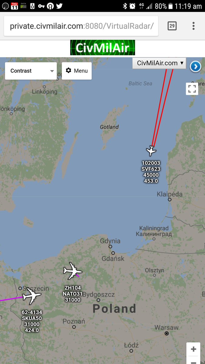 Reconnaissance over the Baltics: Swedish Air Force GLF4, USAF RQ4 Global Hawk, USAF RC135W Rivet Joint, RAF E3 AWACS   