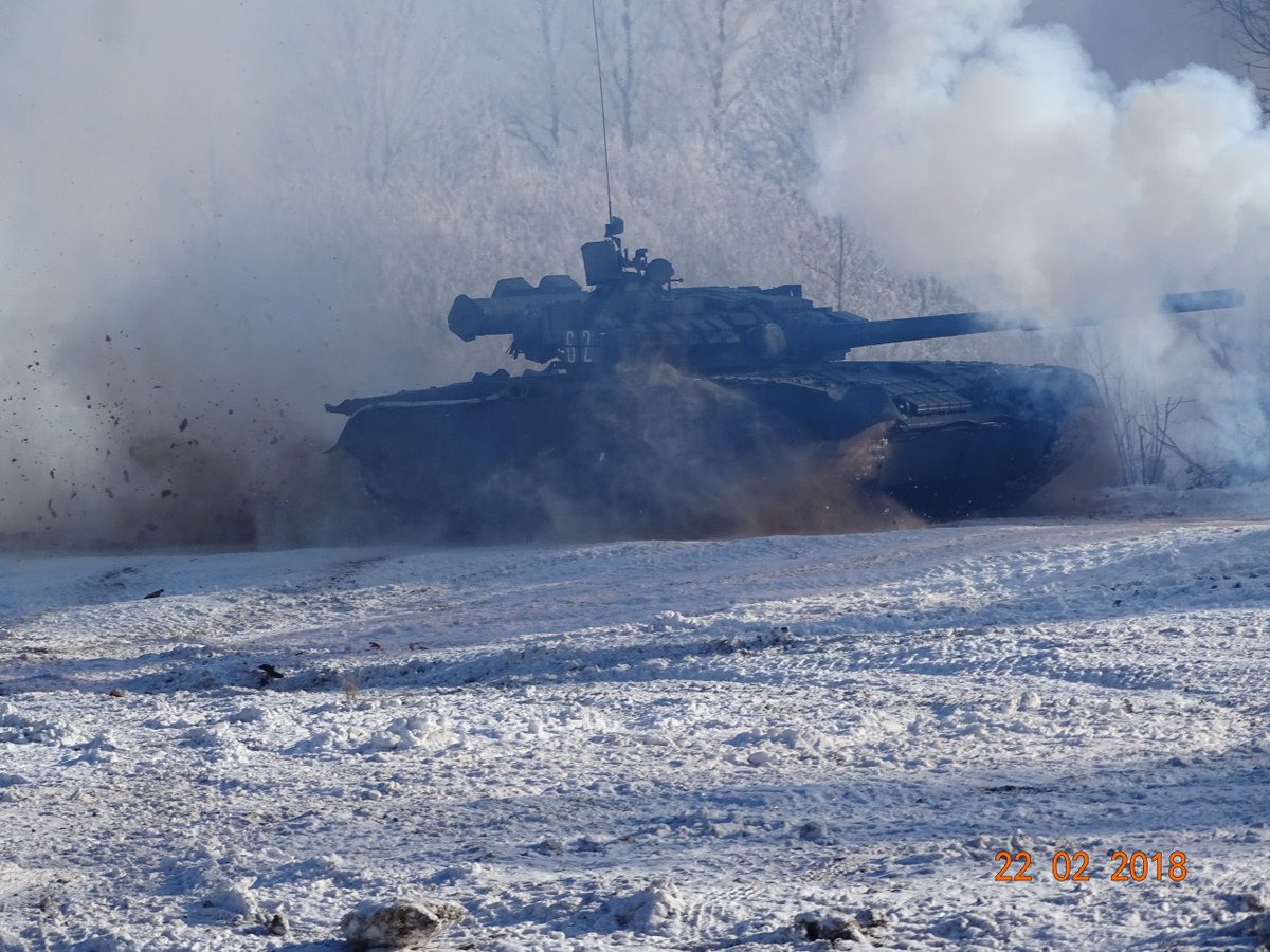RuArmy action at Ivangorod 22FEB18. Just hundreds of meters from Estonian border. Historic and modern equipment showed as well as a combat demo.   