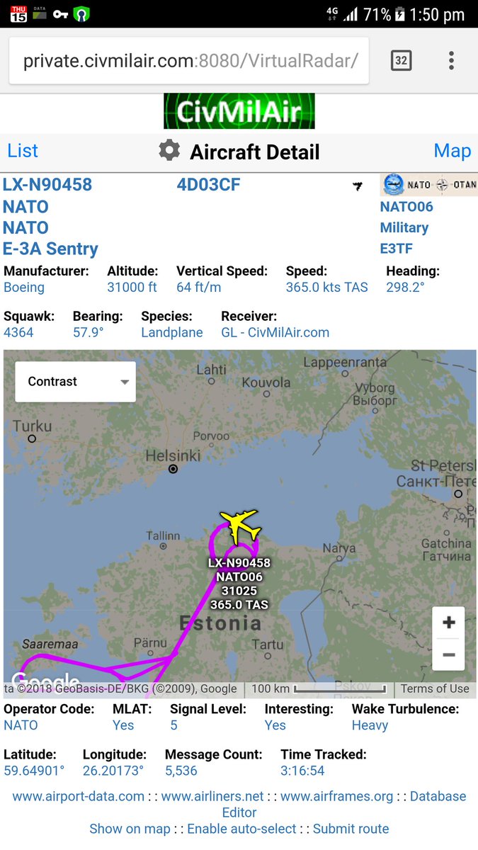 NATO E3 LX-N90458 NATO06   Orbiting over Estonia at 31,000ft 