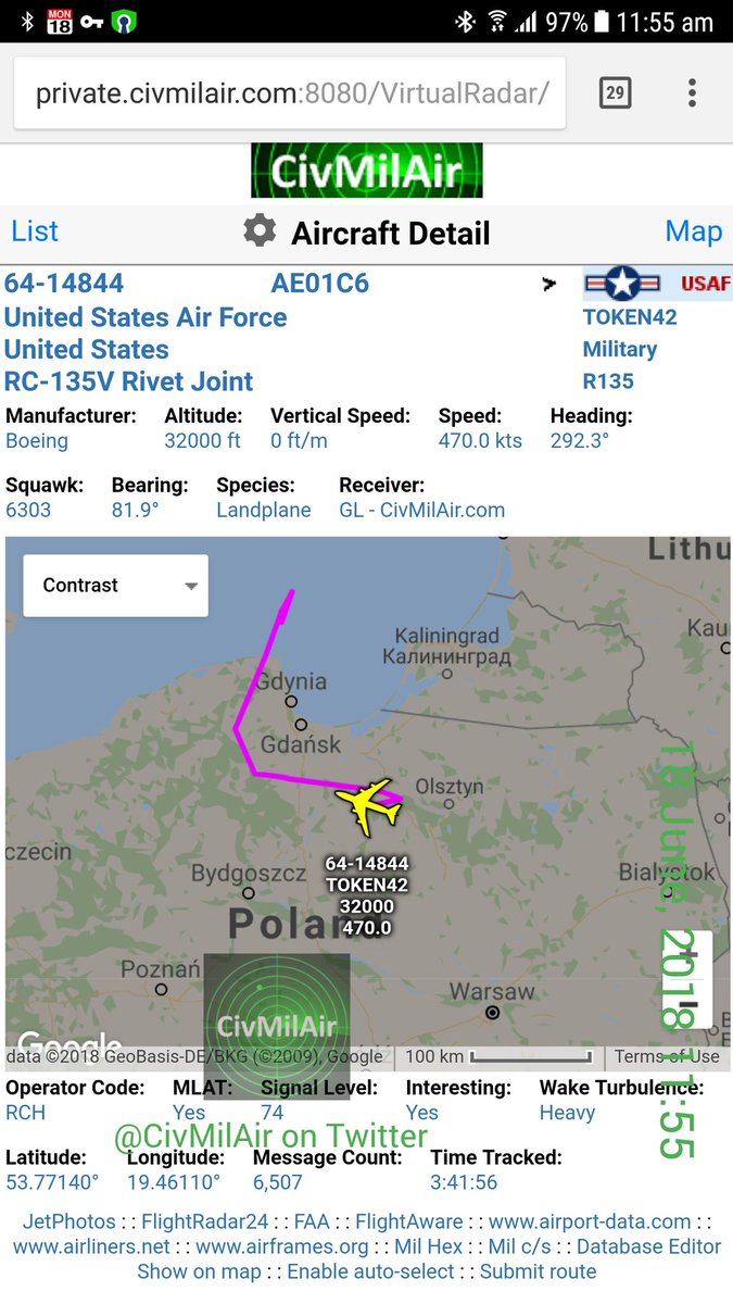 Eyes on Kaliningrad - US Air Force RC135V Rivet Joint 64-14844 TOKEN42   