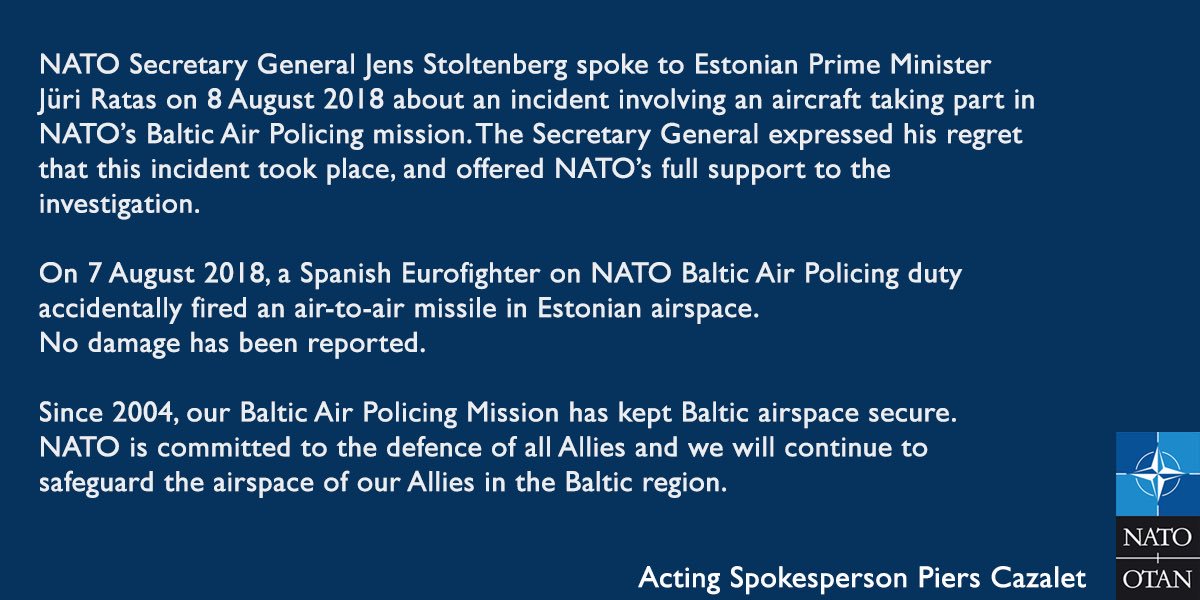 Statement on the call between NATO Secretary General @jensstoltenberg and Estonian Prime Minister Jüri Ratas:   