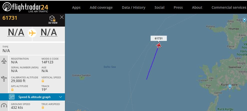 RuAF An-148 RA-61731 northbound above the Baltic Sea.    