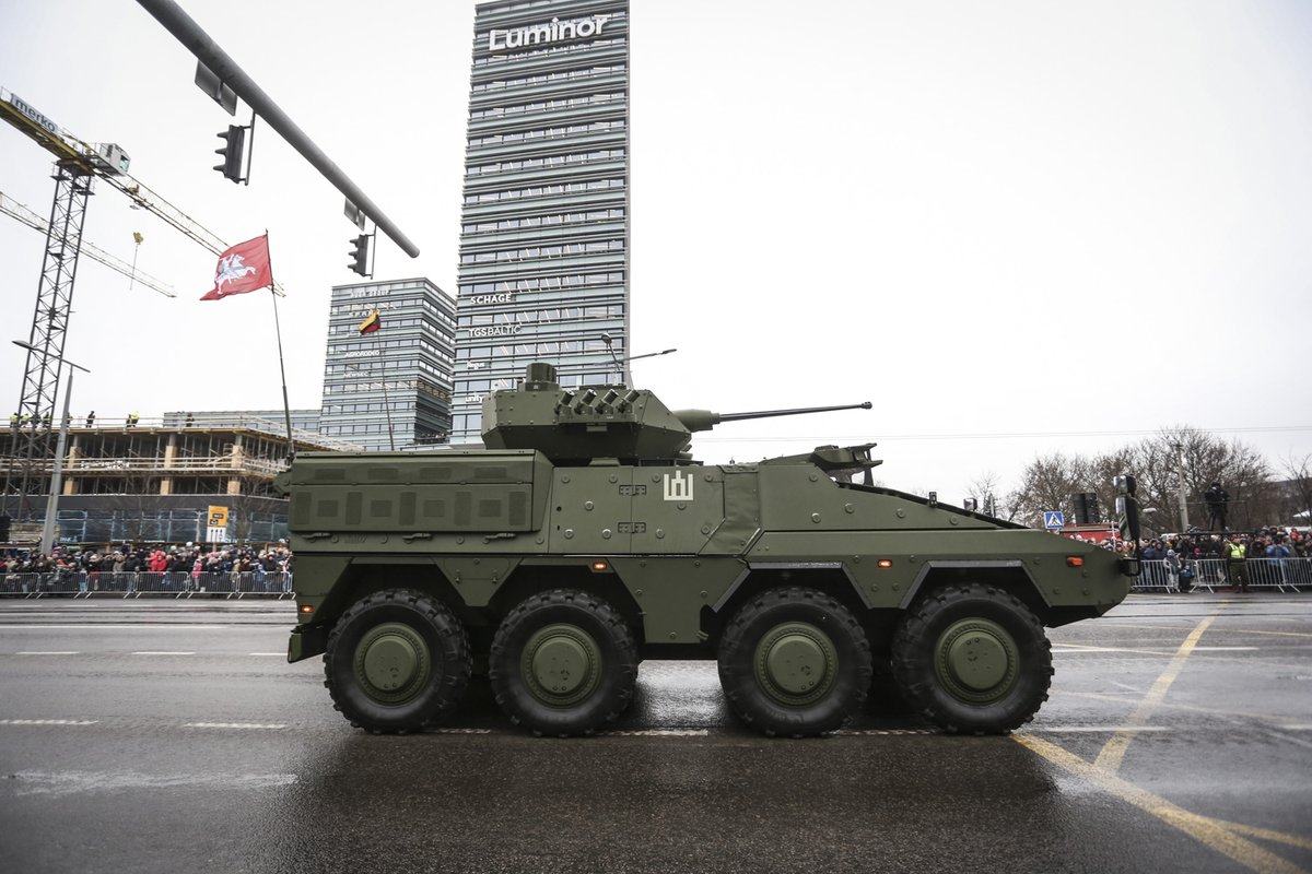 Lithuanian Army's new 'Vilkas' Boxer IFV during Lithuania independence parade in Vilnius, not long until official handover after extensive testing by ARTEC in Germany.   