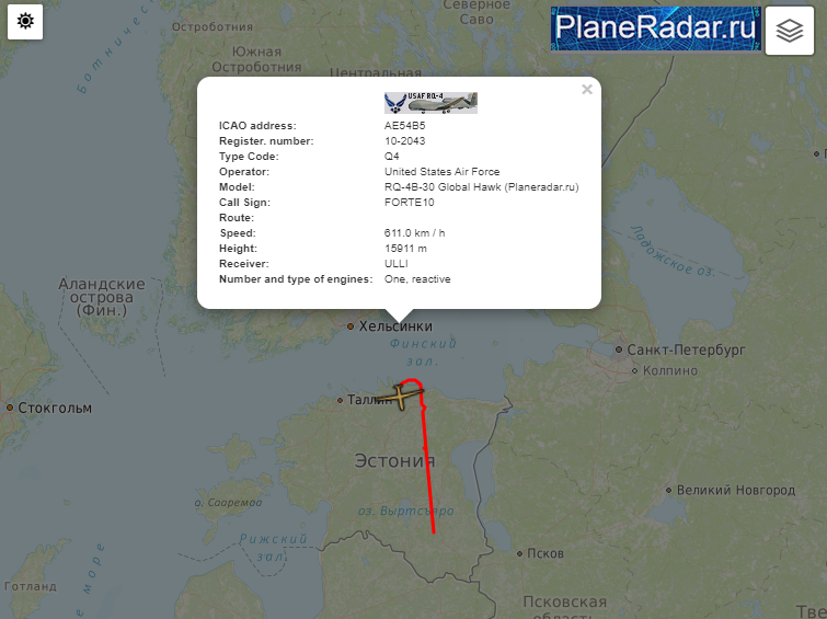 USAF Intelligence-gathering assets over Baltic area this morning: SHUSH77 6414845 RC135V RivetJoint - surveilling Kaliningrad Oblast; FORTE10 102043 RQ4B Global Hawk UAV- over Estonia surveilling Russia border area   