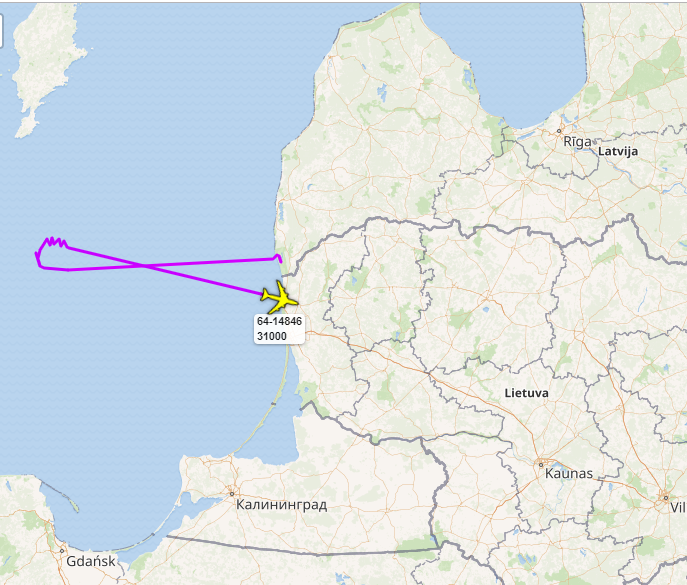 FLUFF59 6414846 USAF RC135V Rivet Joint intelligence-gathering platform, operating over Baltic Sea region, 0857z