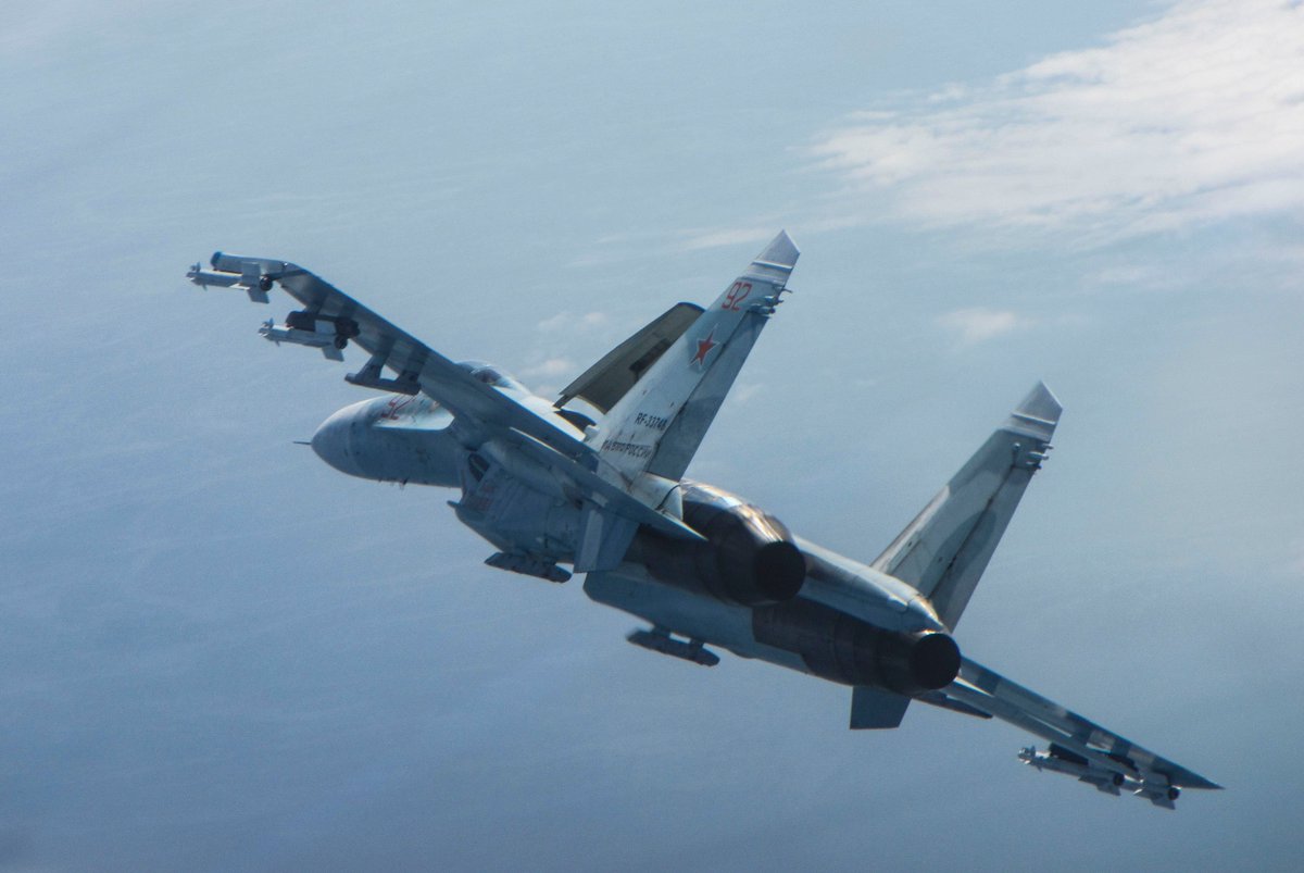 Royal Air Force Typhoon jets intercepted a Russian TU-142 Bear strategic bomber and two SU-27B Flanker jets