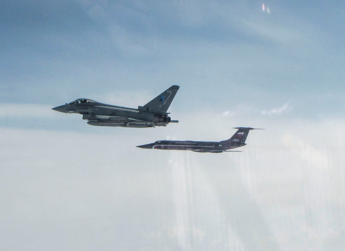 Today's @RoyalAirForce Baltic QRA intercept included Russia Navy Tu-134A-4 variant RF-12037 modified to train the crews of Tu-22M2 bombers (note radar housing)  - not quite the transport aircraft stated