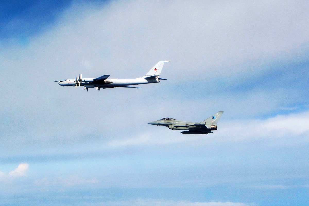 Royal Air Force Typhoon jets were scrambled today to intercept a Russian TU-95 Bear bomber and two SU-30 Flanker jets.   @DefenceHQ said the aircraft were heading west close to Estonian airspace.  They later handed the escort over to Finish and Swedish QRA aircraft