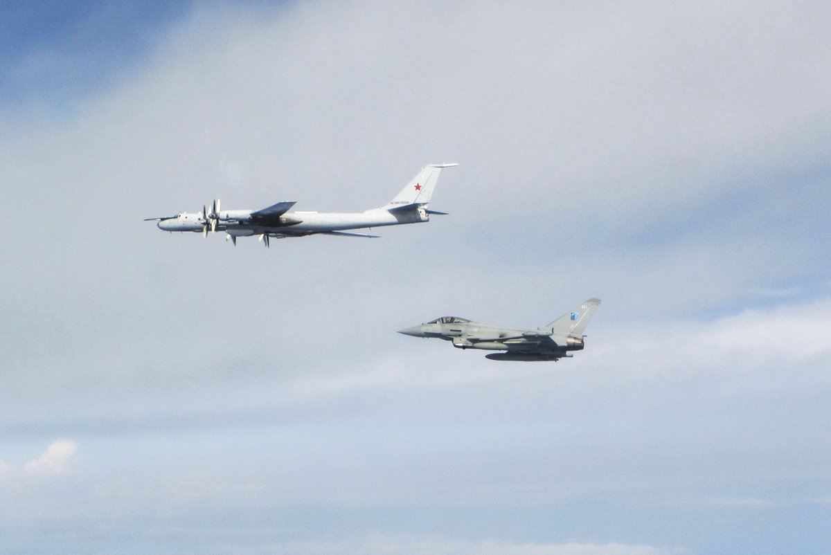 RAF Typhoons deployed on @NATO Baltic Air Policing in Estonia intercepted a Russian TU-95 'Bear' and two Russian SU-30 'Flanker' fighters, close to Estonian airspace.  This is a routine mission for the Typhoons which provide reassurance while working in partnership with Estonia