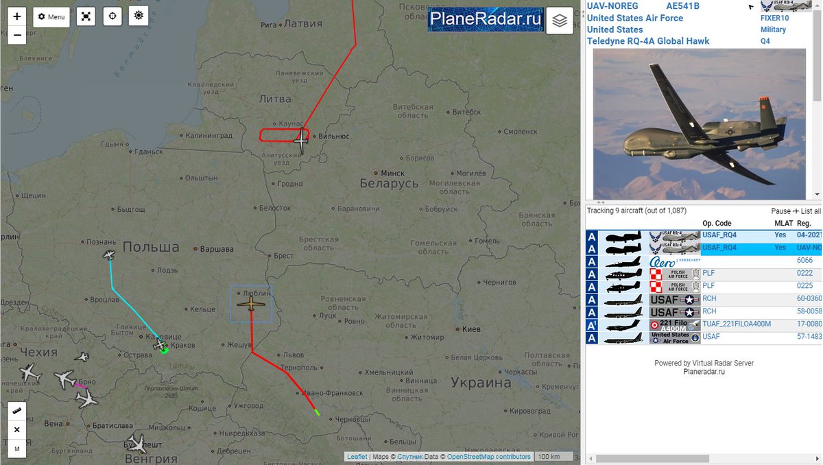 2x USAF RQ-4 Global Hawk arround Kaliningrad again today FIXER10/FORTE10
