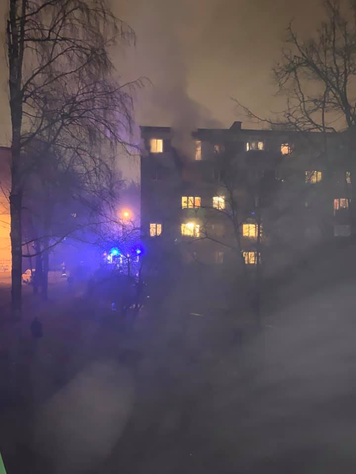 This morning a fire broke out in a five-story apartment building at 7 Kengaraga Street in Kengarags Riga Latvia