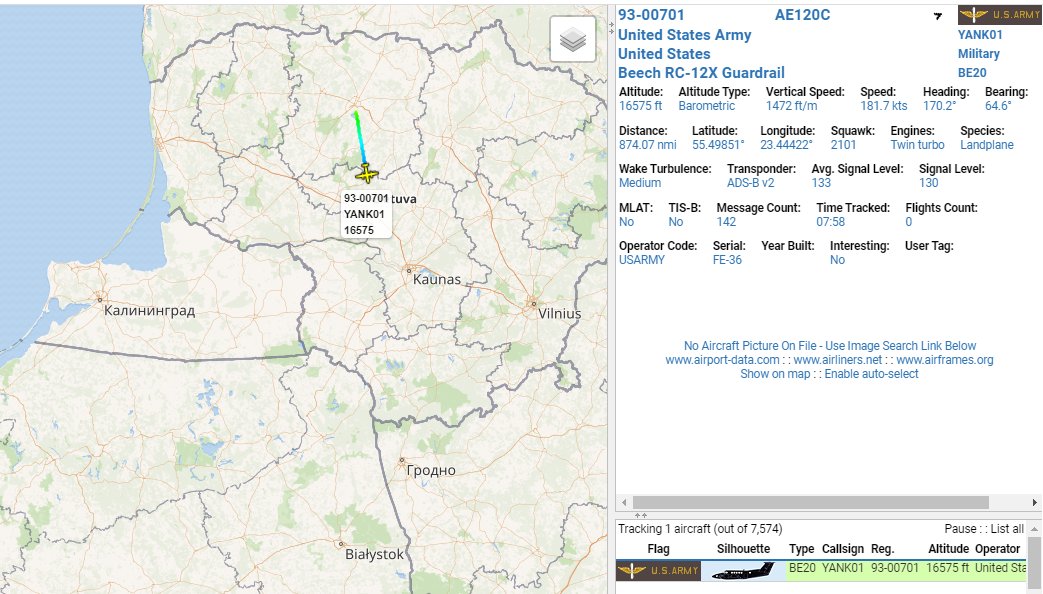 YANK01 9300701 USArmy RC12X Guardrail intelligence-gathering platform, looks to be heading out for another surveillance mission of Kaliningrad Oblast. 1017z