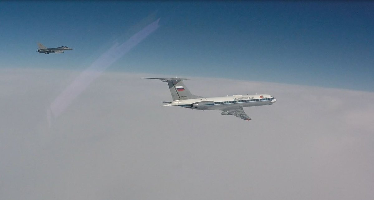 The @BeAirForce NATO Baltic Air Policing mission had a busy week protecting the integrity of the Alliance airspace in the Baltic region. F16 aircraft and crew performed 5 alpha scrambles. pilots intercepted, among others, SU24, SU27, TU134 and AN26. BAF 