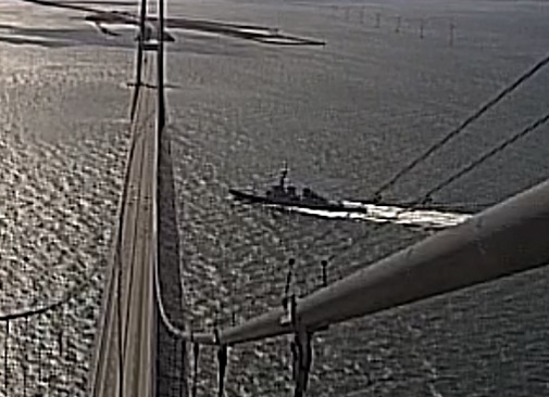 USS Donald Cook (DDG 75) Arleigh Burke-class Flight II guided missile destroyer southbound under the Storebaelt Bridge in Denmark - June 6, 2020 donaldcook ddg75