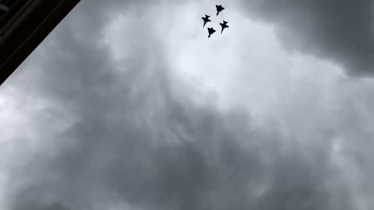 RAF Typhoons & Spanish Air Force  F/A-18 Hornets did a flypast over Vilnius, Lithuania as part of Statehood Day