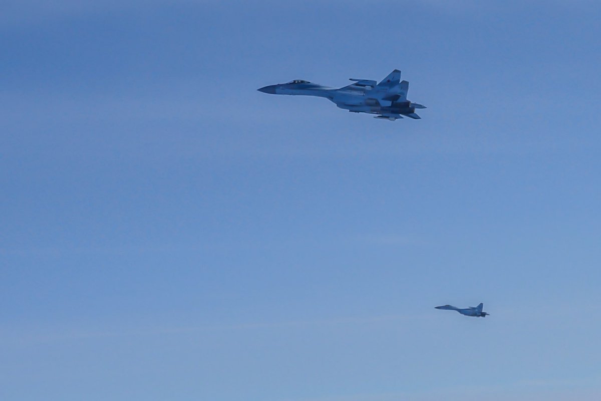 Yesterday, German Eurofighter Typhoons stationed in Amari, Estonia (Baltic Air Policing mission) took off to indentify Russian military aircraft (Il-38 escorted by Su-35S and Su-27M) over the intl airspace of the Baltic Sea.   @Team_Luftwaffe
