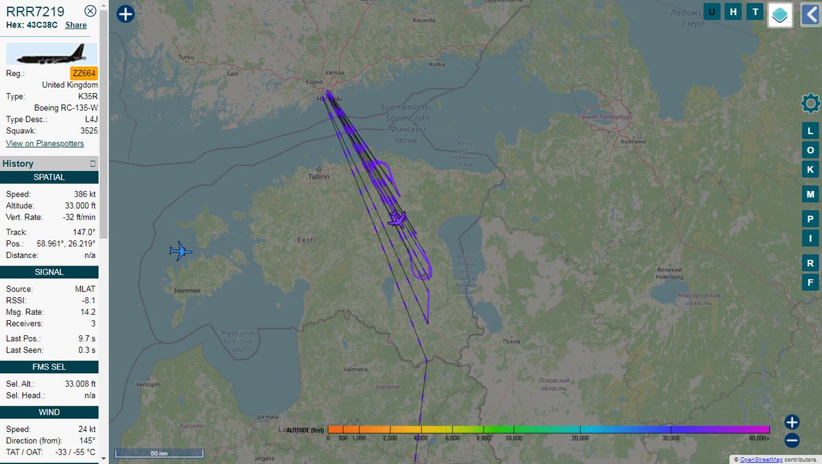 RAF RC135W Rivet Joint ZZ664 orbiting over  Estonia near Russian border