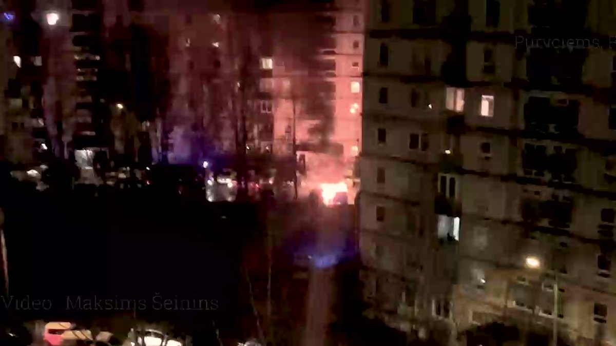 Latvia: Two cars burned down at night in the courtyard of a multi-storey residential building on Detlava Brantkalna Street in Purvciems Riga Latvia