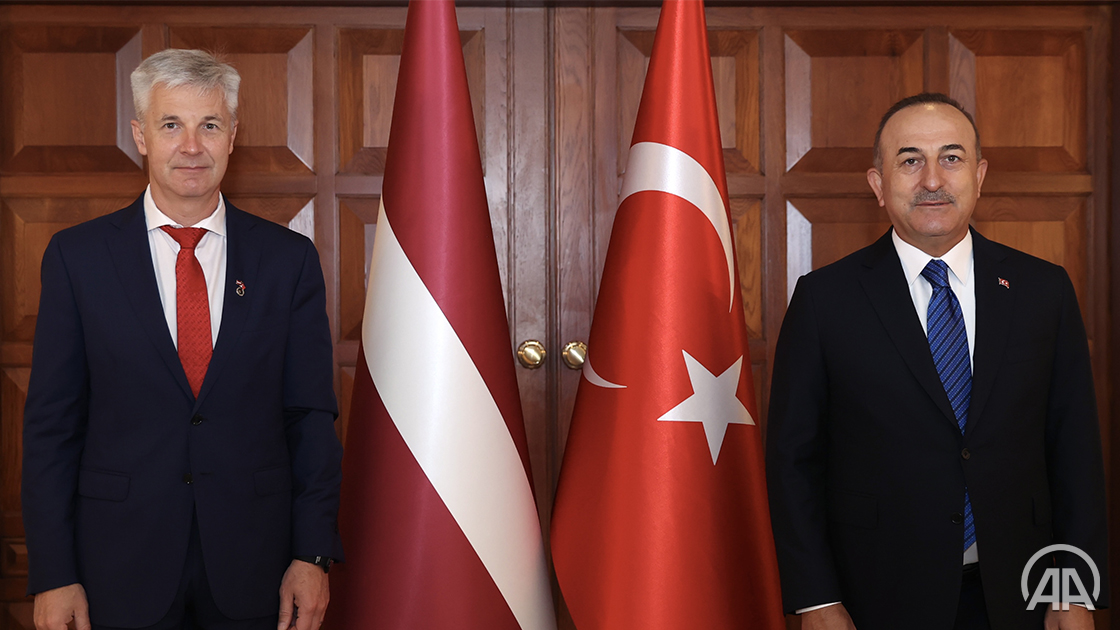 Turkish Foreign Minister Mevlut Cavusoglu meets with Latvia's visiting Deputy Prime Minister Artis Pabriks to discuss bilateral issues and defense cooperation