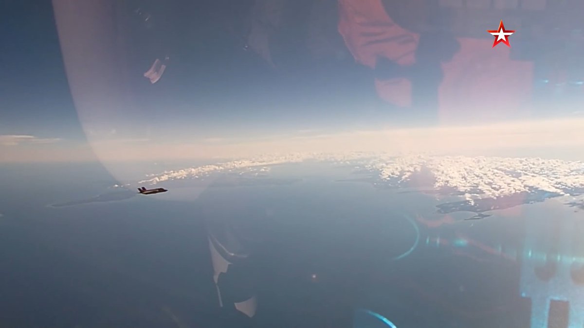 Screenshots of the Italian F-35, Danish F-16, and Swedish Saab JAS 39 Gripen fighters that shadowed the two Tu-160 bombers