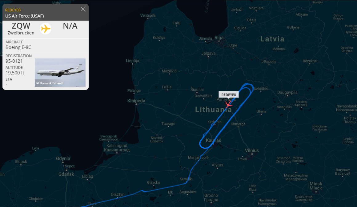 USAF Boeing E-8C JSTARS REDEYE8 late hour mission over Lithuania