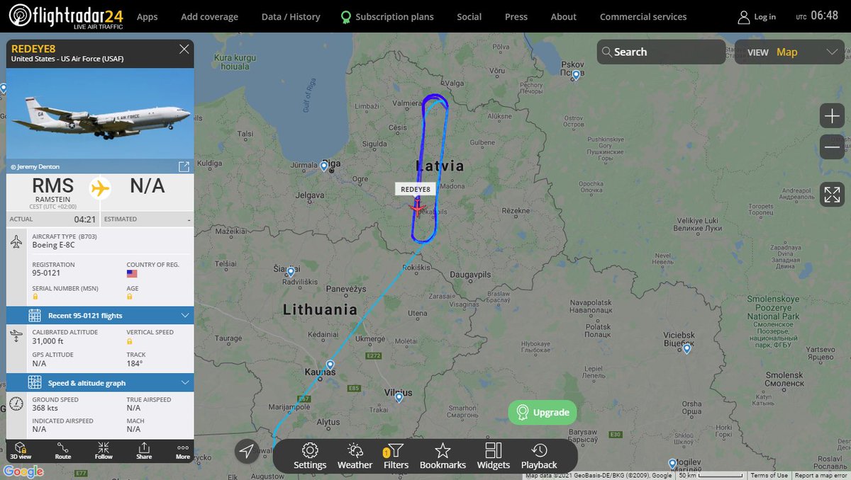 USAF E8C Joint STARS REDEYE8 orbiting over Latvia