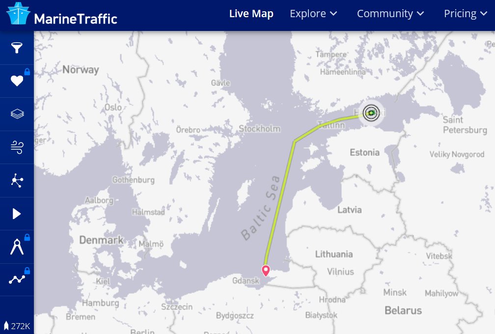 Russian civilian cargo ship loaded with Tanks and MRLS:s is sailing on the Baltic Sea