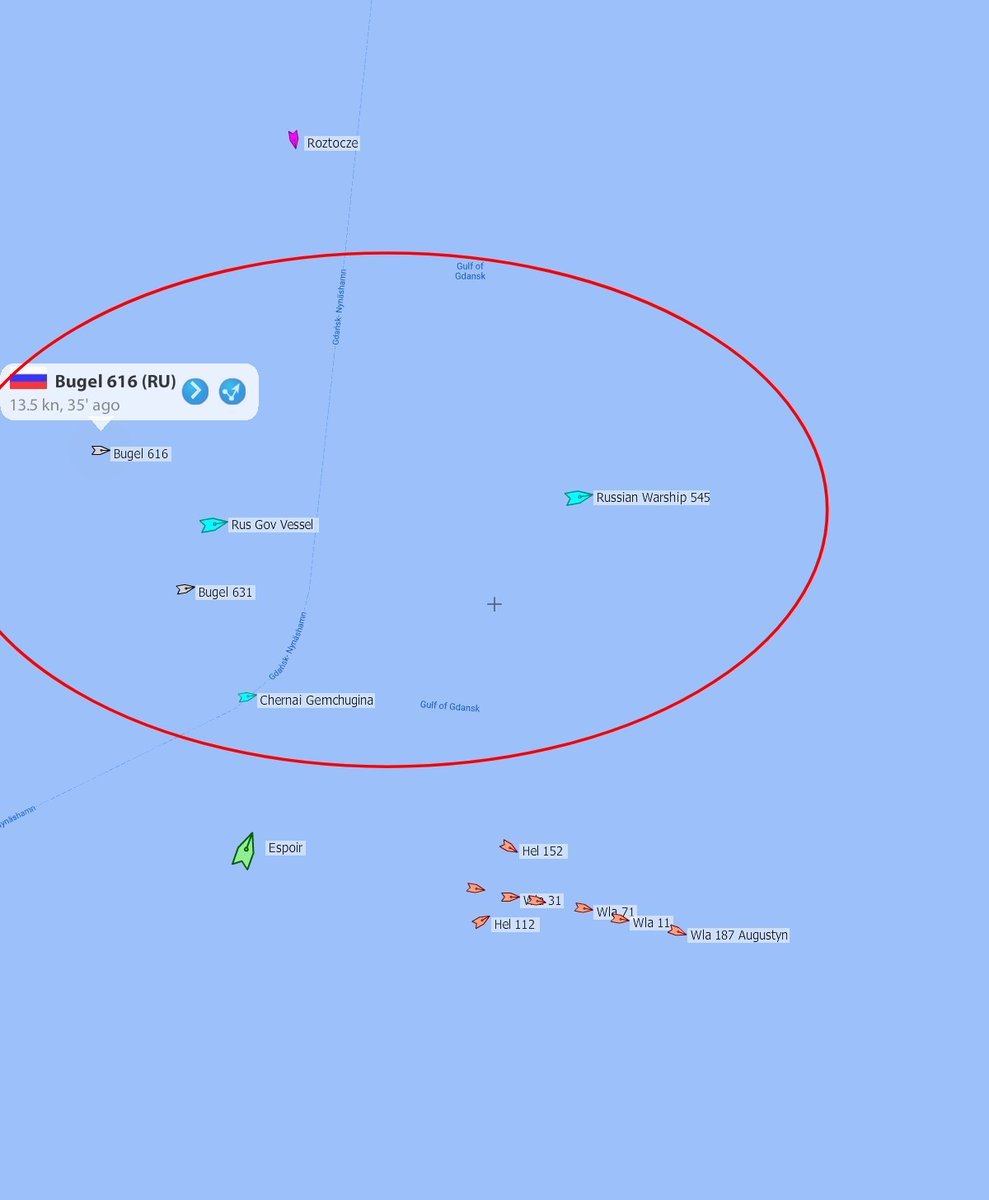 Apparently an another case of AIS-spoofing of Russian warships' positions in the proximity of maritime borders of NATO members.  It happens in time when a number of warships of the Baltic Fleet are at sea and holding drills within the framework of Zapad-21