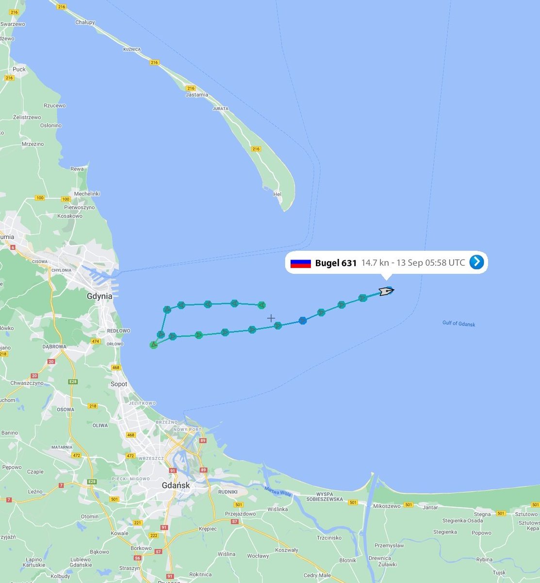 Apparently an another case of AIS-spoofing of Russian warships' positions in the proximity of maritime borders of NATO members.  It happens in time when a number of warships of the Baltic Fleet are at sea and holding drills within the framework of Zapad-21
