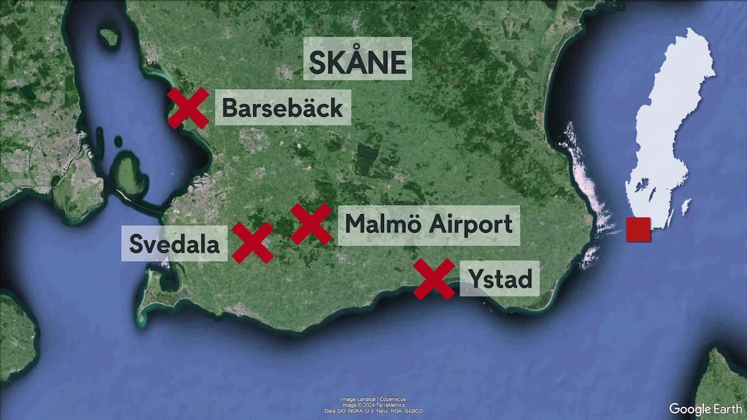 Drones sighted in south Sweden. Between 22 and 03 last night night large drones were reported over Malmö airport, inactive nuclear power plant Barsebäck, strategic port Ystad and hamlet Svedala. Police is investigating in cooperation with armed forces