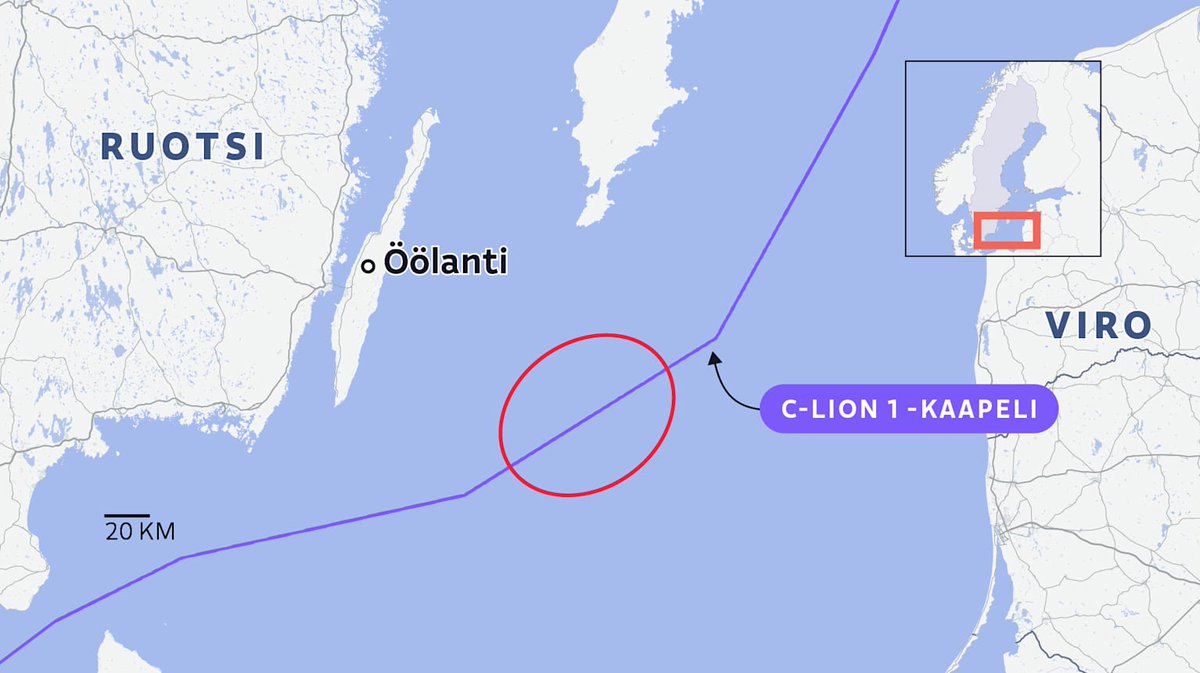 Finnish state company Cinia has held a presser on issue with the CLion1 Helsinki to Rostock cable. Hypothesis is that it is completely cut close to Öland, and that this is the result of external forces (though no particular indication of sabotage)