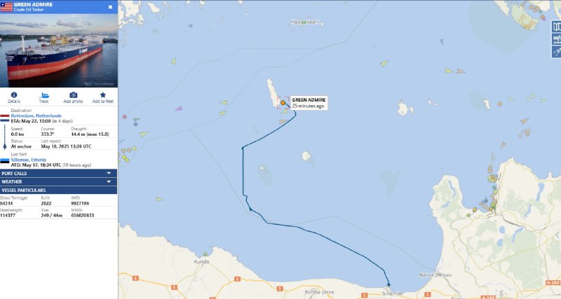 The Russian Navy has detained an oil tanker that left an Estonian port. According to the Estonian Foreign Ministry, the tanker Green Admire, flying the Liberian flag, left the port of Sillamae in eastern Estonia for Rotterdam in the Netherlands, but was detained by Russian authorities
