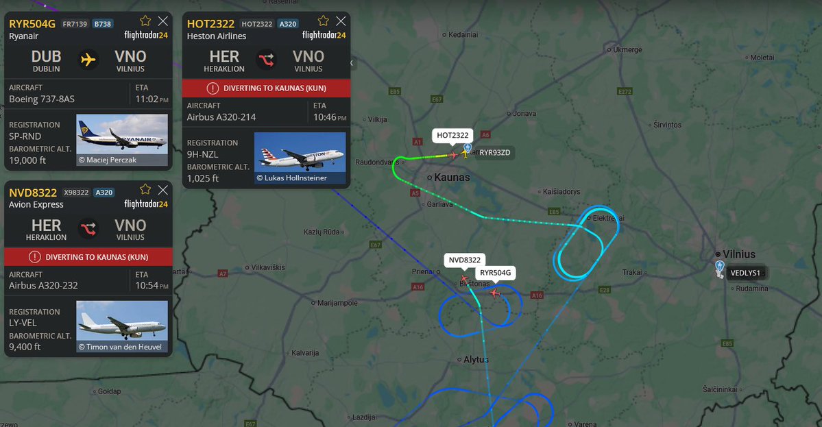 Several planes bound for Vilnius, Lithuania appear to be diverting or circling