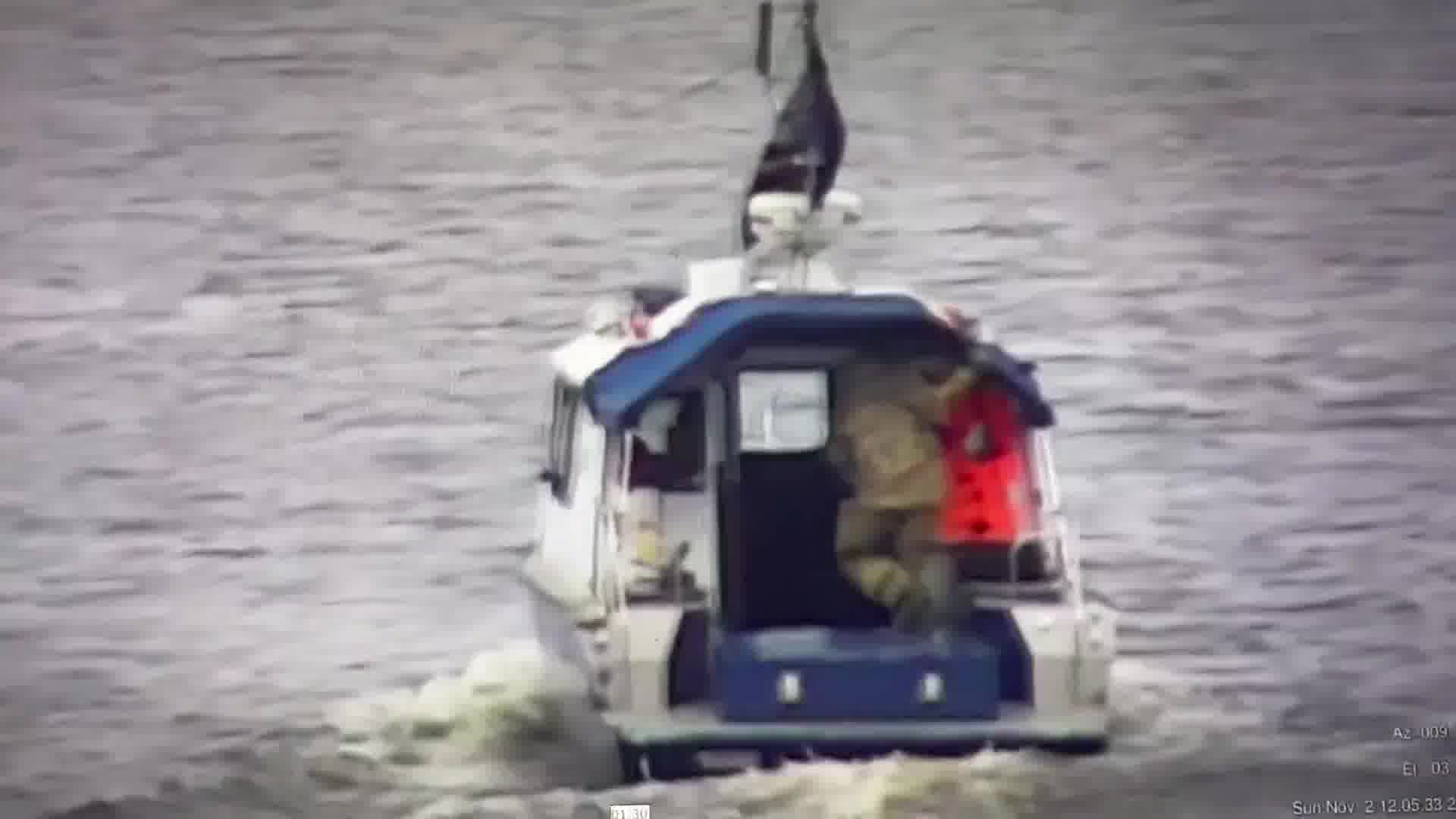 Video published by Ministry of Foreign Affairs of Estonia showing Russian coast guard boat on the border between Estonia and Russia with Wagner PMC flag 