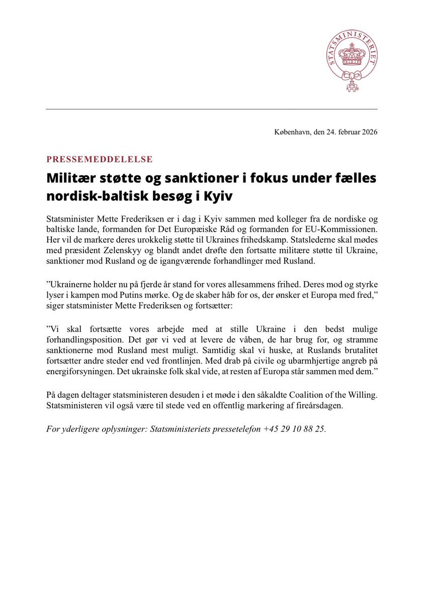 Danimarka Başbakanı Mette Frederiksen bugün İskandinav ve Baltık ülkelerinden meslektaşları, Avrupa Konseyi Başkanı ve Avrupa Komisyonu Başkanı ile birlikte Kyiv'de bulunuyor.