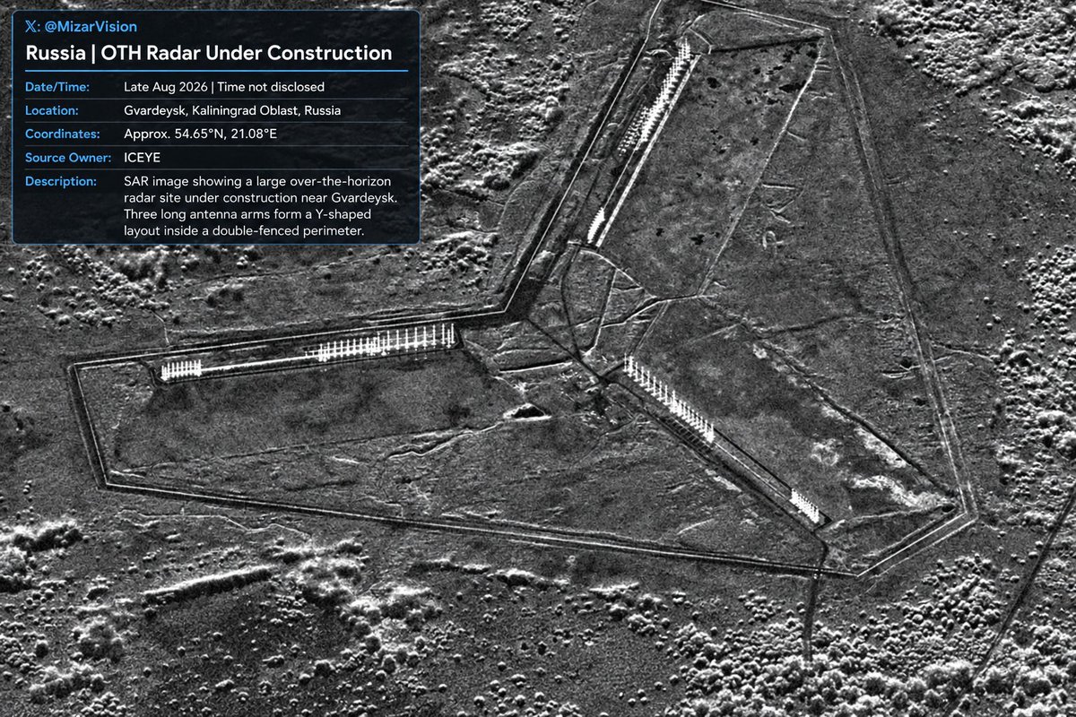 Satellite Imagery Reveals Massive Over-the-Horizon Radar Under Construction in Kaliningrad. Newly published satellite imagery from ICEYE reveals the construction of a large Russian over-the-horizon (OTH) radar installation near Gvardeysk